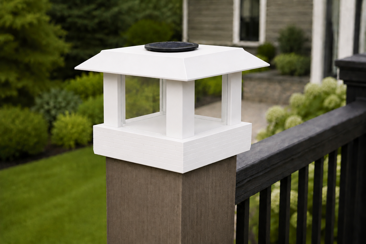 Classic Square 4.5-Inch Low-Profile Roof Solar Post Cap Light – White