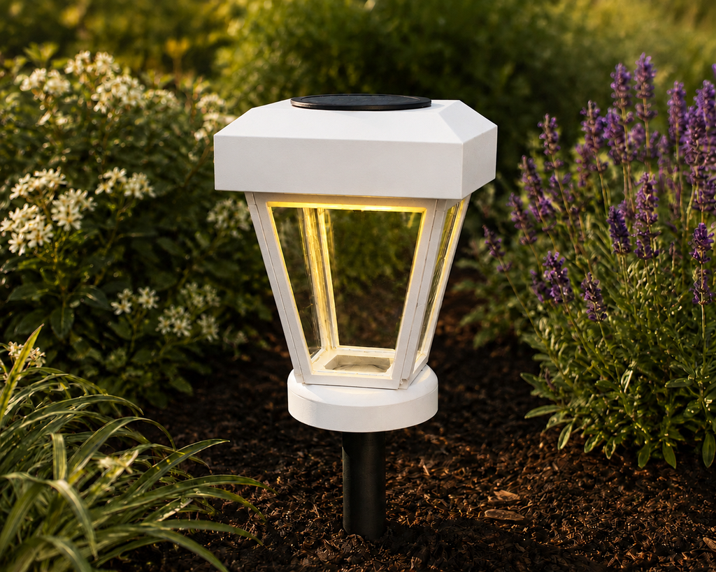 White Lantern with 6-Inch Riser & Clear Glass LED Bulb for Landscape Lighting