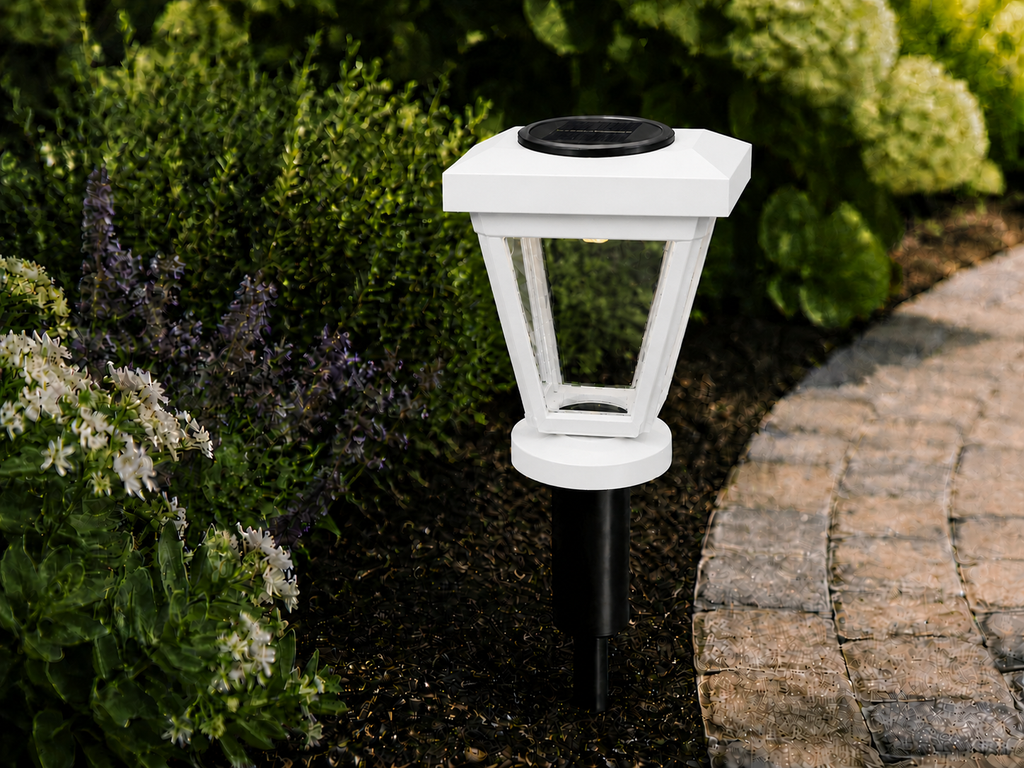 White Lantern with 6-Inch Riser & Clear Glass LED Bulb for Landscape Lighting
