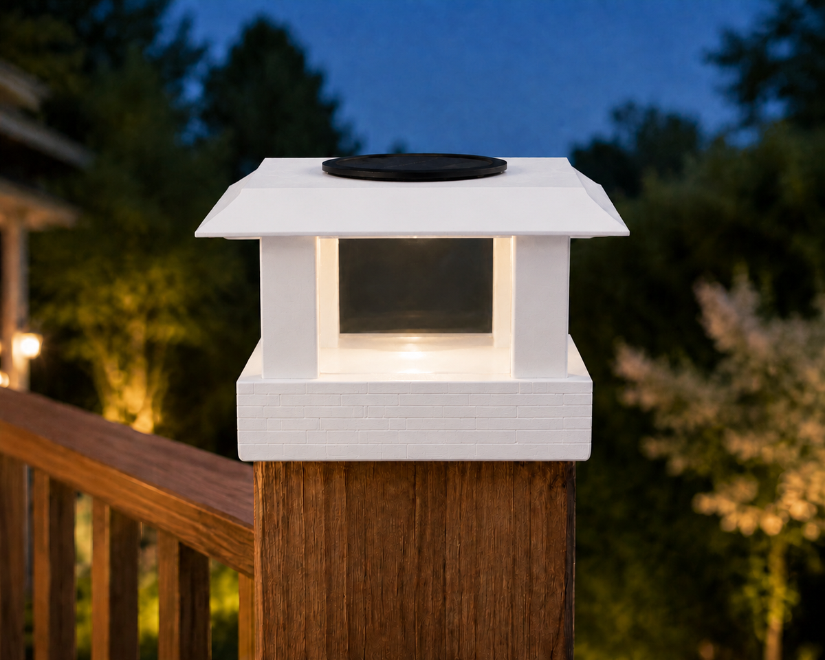 Classic Square 4.5-Inch Low-Profile Roof Solar Post Cap Light – White