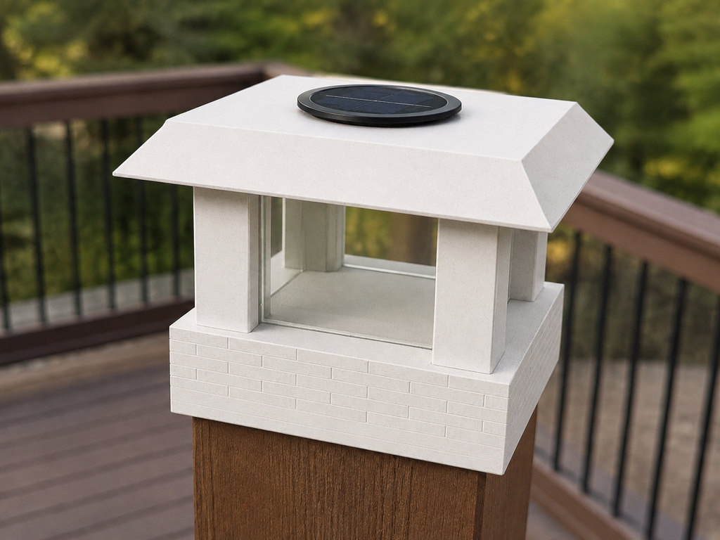 Classic Square 4.5-Inch Low-Profile Roof Solar Post Cap Light – Marble