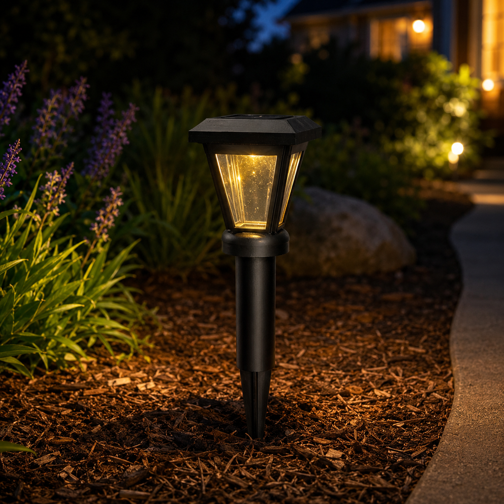 6 inch riser Lantern with Clear Glass LED Bulb Solar Landscape Light – Black