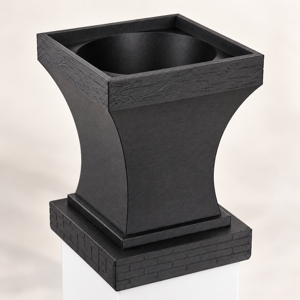 6x6 Post Cap Planter – Black – Brick Base 6x6 Post Size