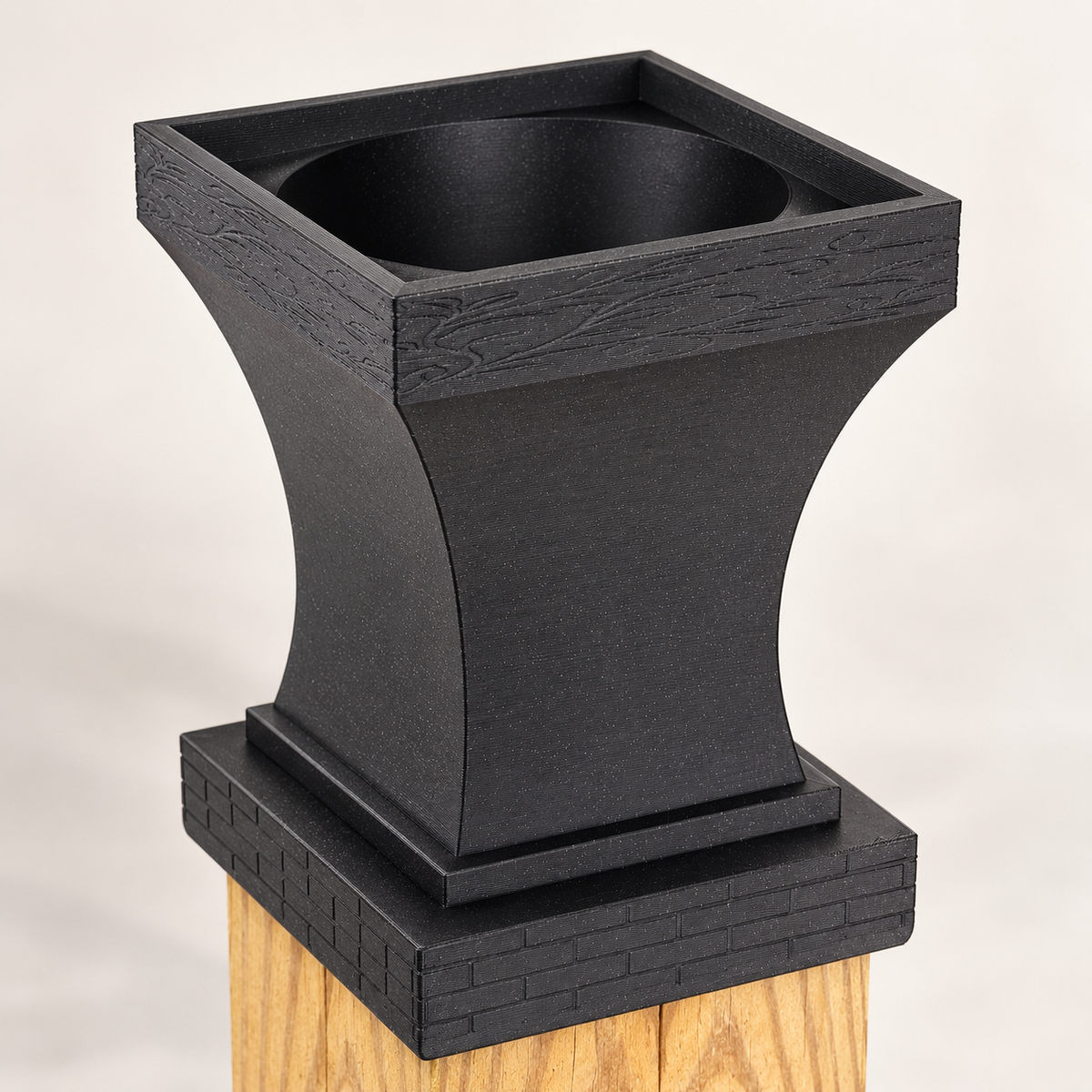 6x6 Post Cap Planter – Black – Brick Base 5.5x5.5 Post Size