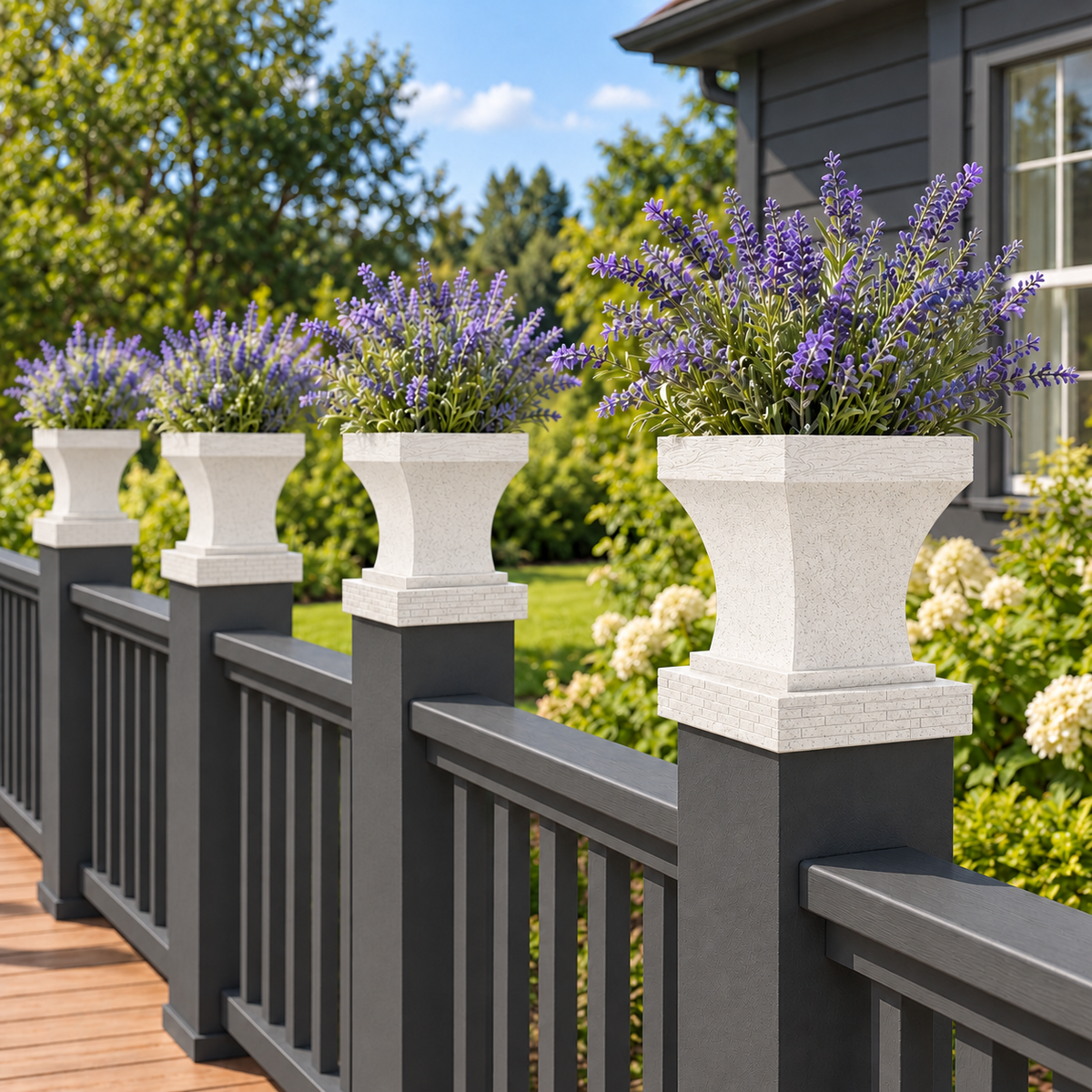6x6 Post Cap Planter – Marble – Brick Base 5.5x5.5 Post Size