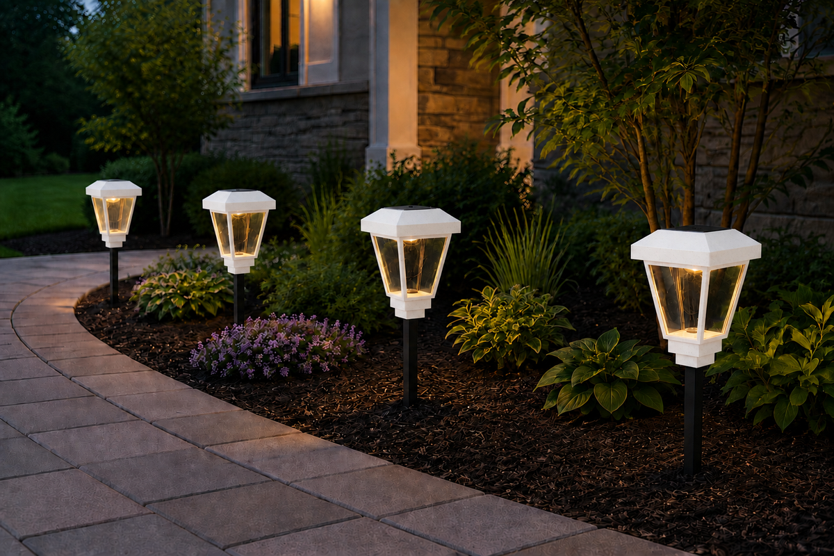 White Lantern with 6-Inch Riser & Clear Glass LED Bulb for Landscape Lighting