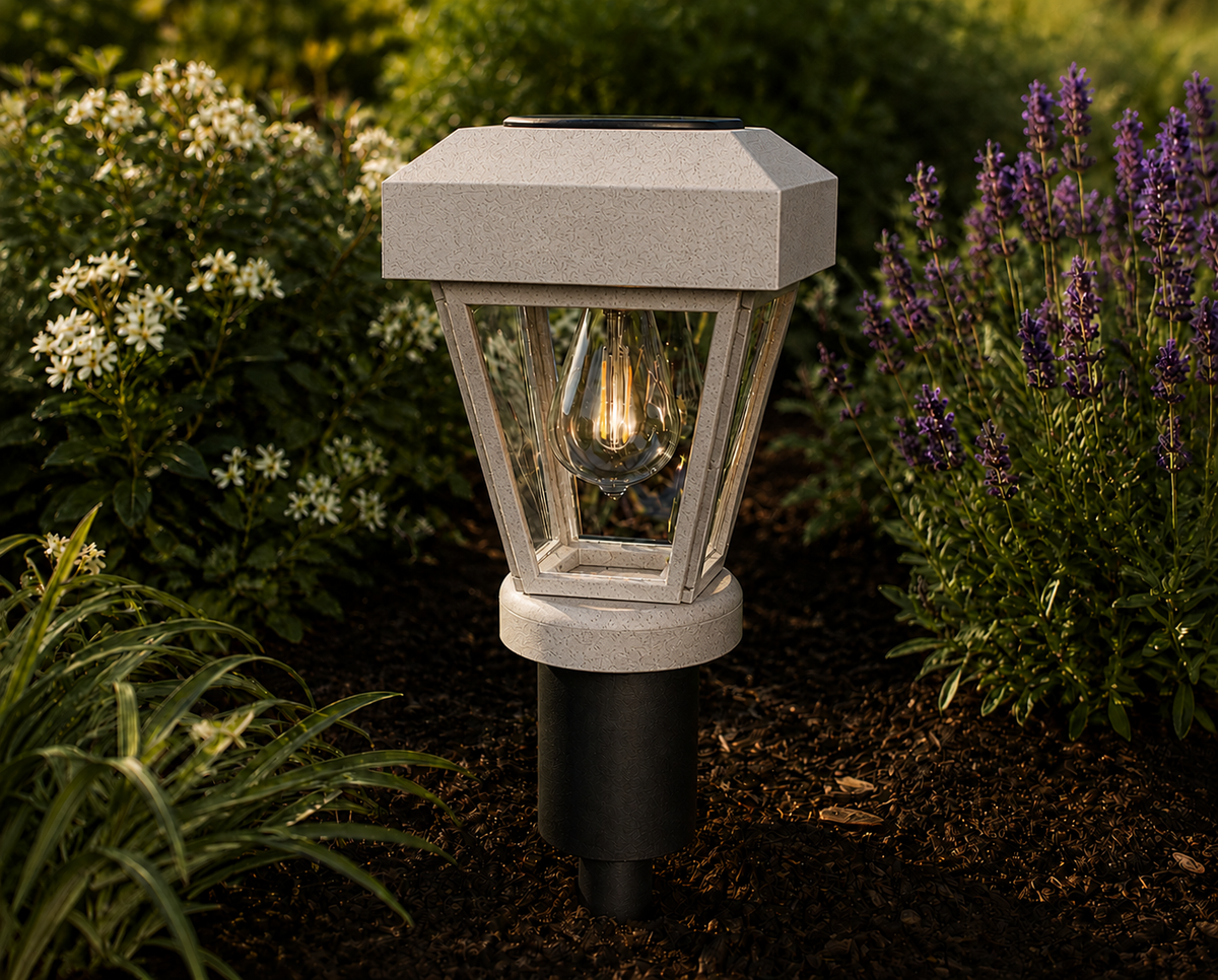 6 Inch Riser Lantern with Clear Glass LED Bulb Solar Landscape Light – Marble