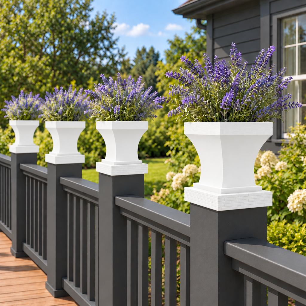 6x6 Post Cap Planter – White – Brick Base 5.5x5.5 Post Size