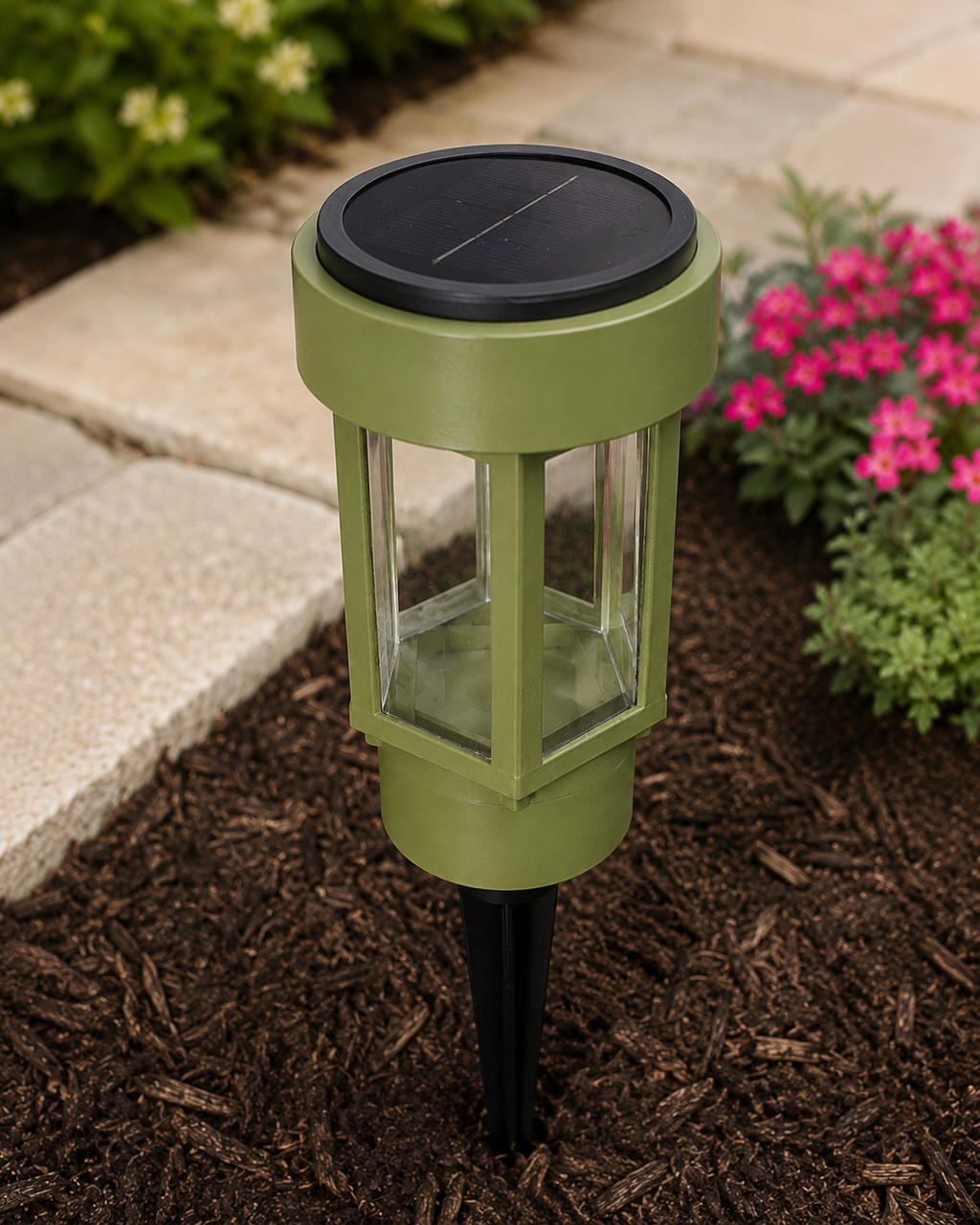 Decorative Clear Glass LED Solar Landscape Light – Natural Green