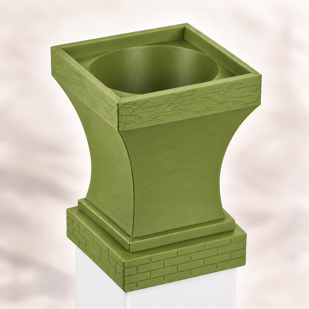 4x4 Post Cap Planter – Natural Green – Brick Base - 4.5x4.5 Post Size