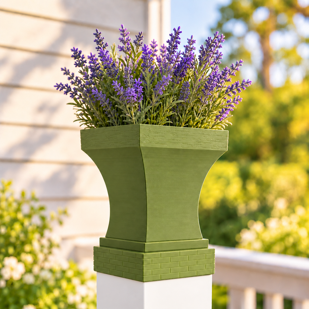 4x4 Post Cap Planter – Natural Green – Brick Base - 4x4 Post Size