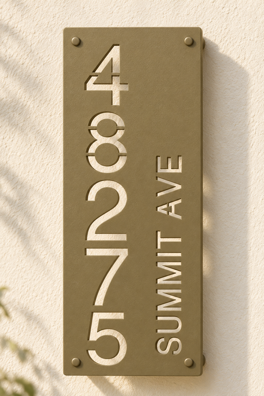 Olive Brown personalized cutout address sign, sample 48275 and Summit Ave — front product view; styled product visualization.