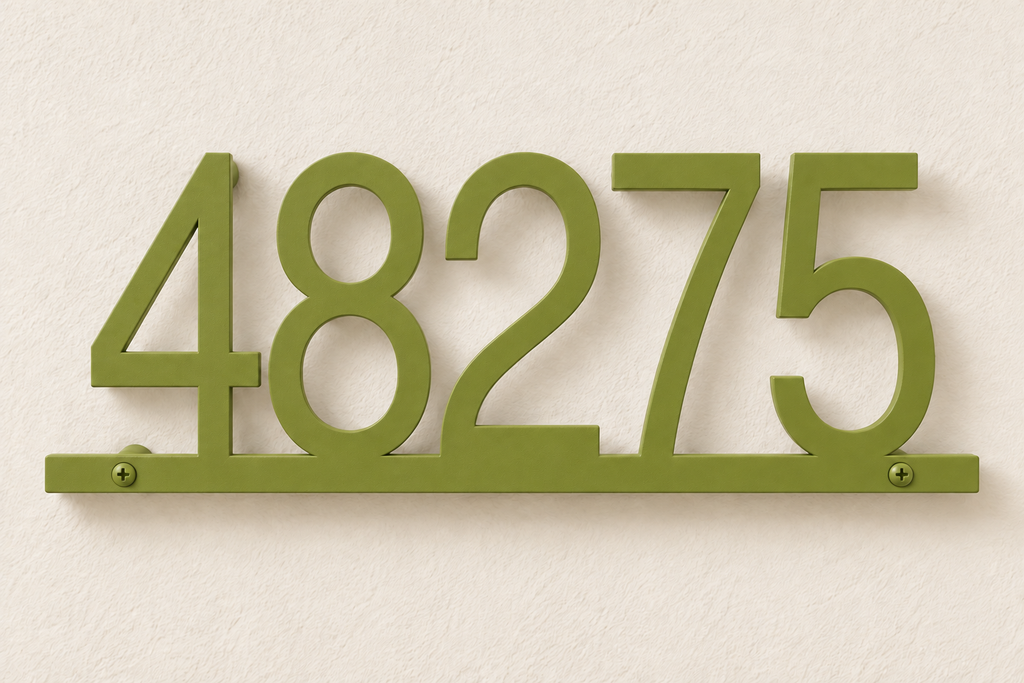 Natural Green floating house number sign 48275 with bottom rail — front hero view