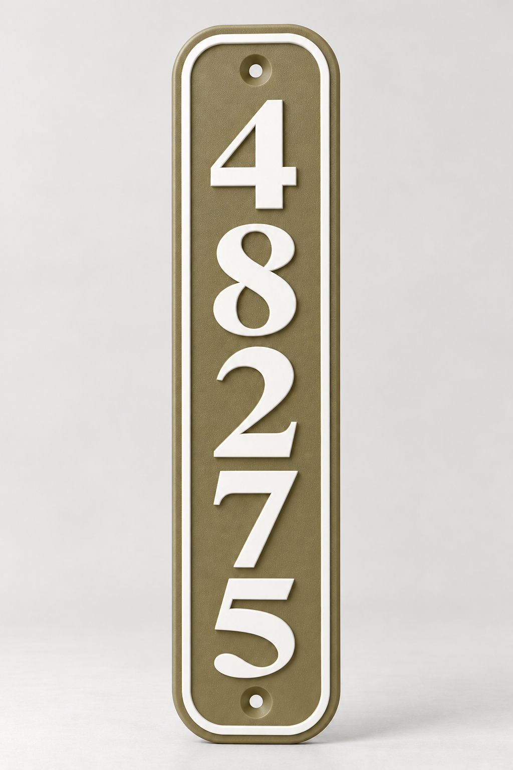 HSvertical-brw personalized rounded vertical house and mailbox number sign in brown / white, sample number 48275, front product view