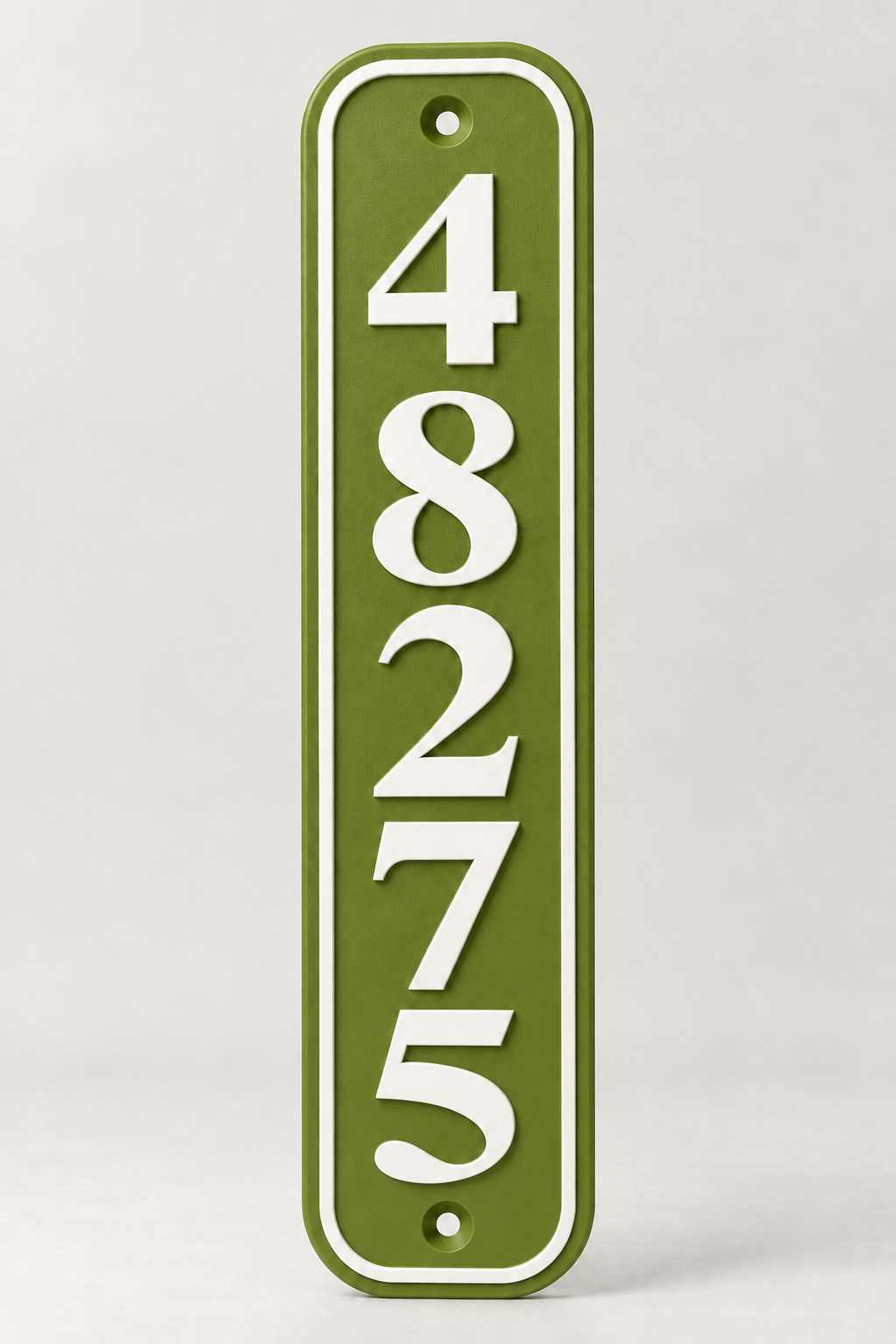 HSvertical-gw personalized rounded vertical house and mailbox number sign in green / white, sample number 48275, front product view
