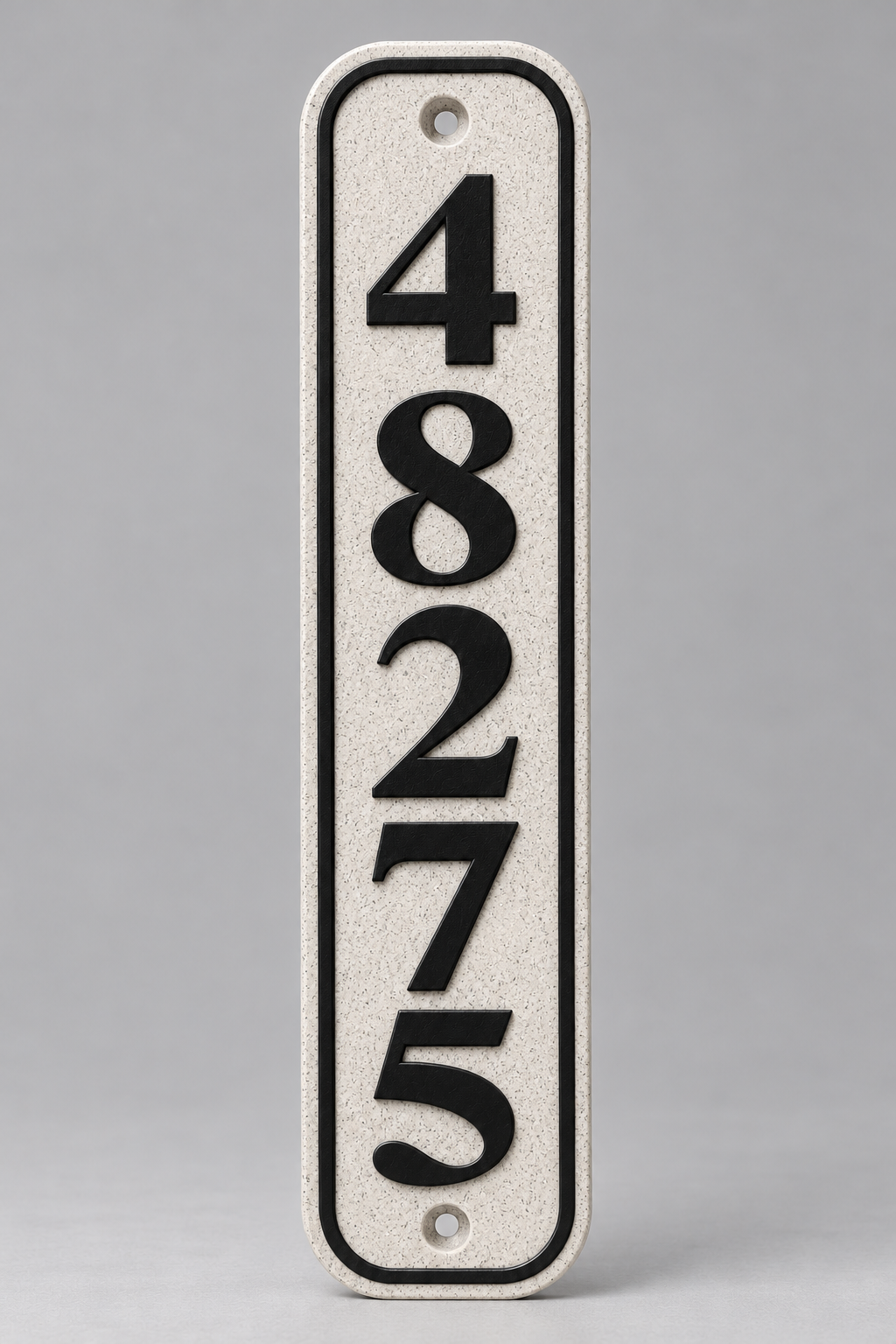 HSvertical-mb personalized rounded vertical house and mailbox number sign in marble / black, sample number 48275, front product view