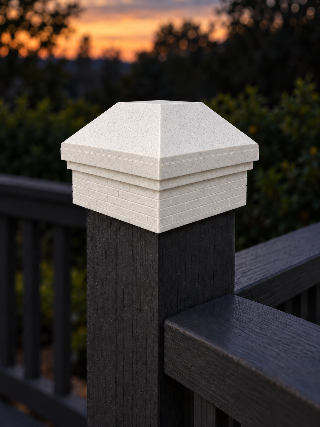 4×4 Post Cap – High Profile Roof with Brick Base – Marble – Fits 4.5″ Posts