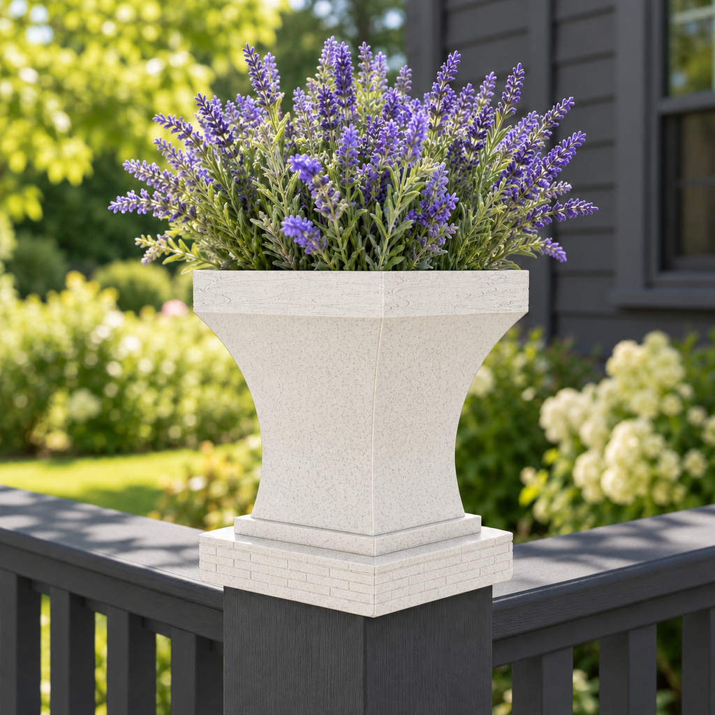 6x6 Post Cap Planter – Marble – Brick Base 6x6 Post Size