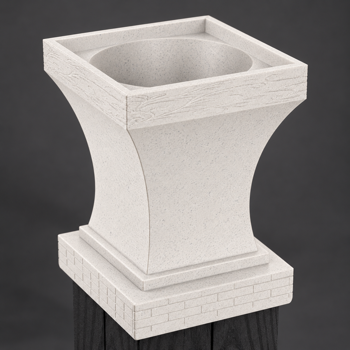 6x6 Post Cap Planter – Marble – Brick Base 5.5x5.5 Post Size