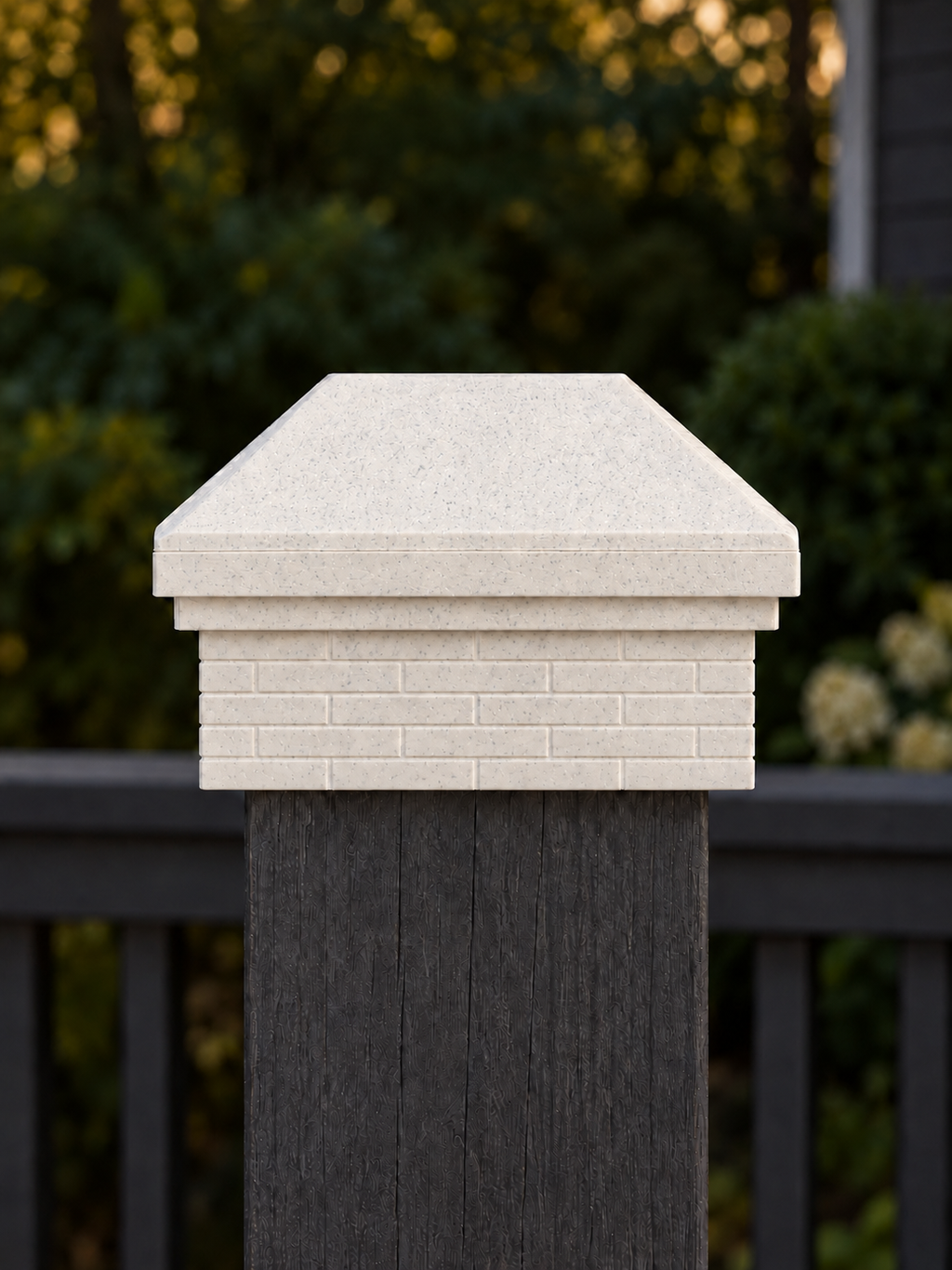 4×4 Post Cap – High Profile Roof with Brick Base – Marble – Fits 4″ Posts