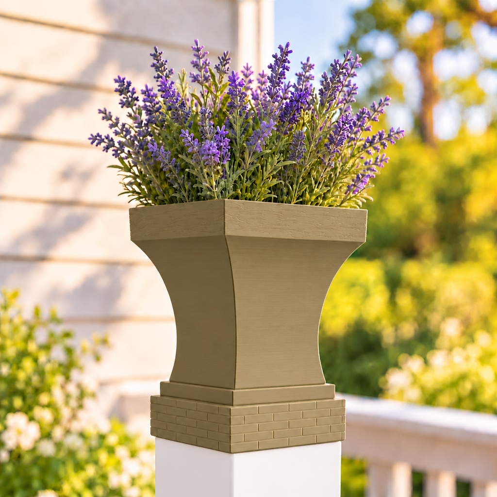 4x4 Post Cap Planter – Olive Brown – Brick Base - 4x4 Post Size