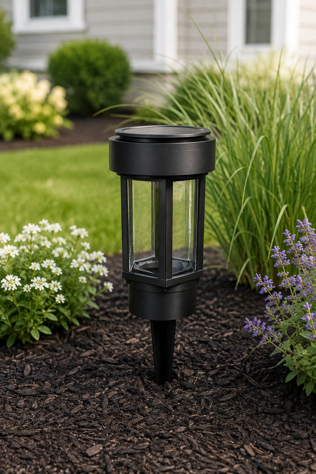 Decorative Clear Glass LED Solar Landscape Light – Black