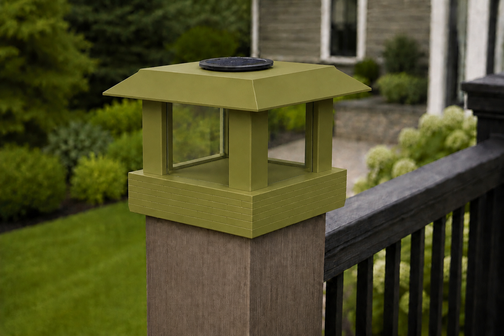 Classic Square 4.5-Inch Low-Profile Roof Solar Post Cap Light – Natural Green