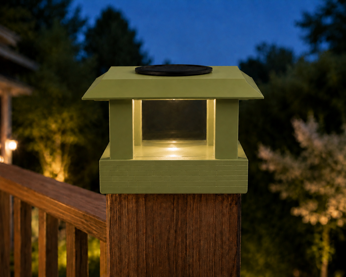 Classic Square 4.5-Inch Low-Profile Roof Solar Post Cap Light – Natural Green