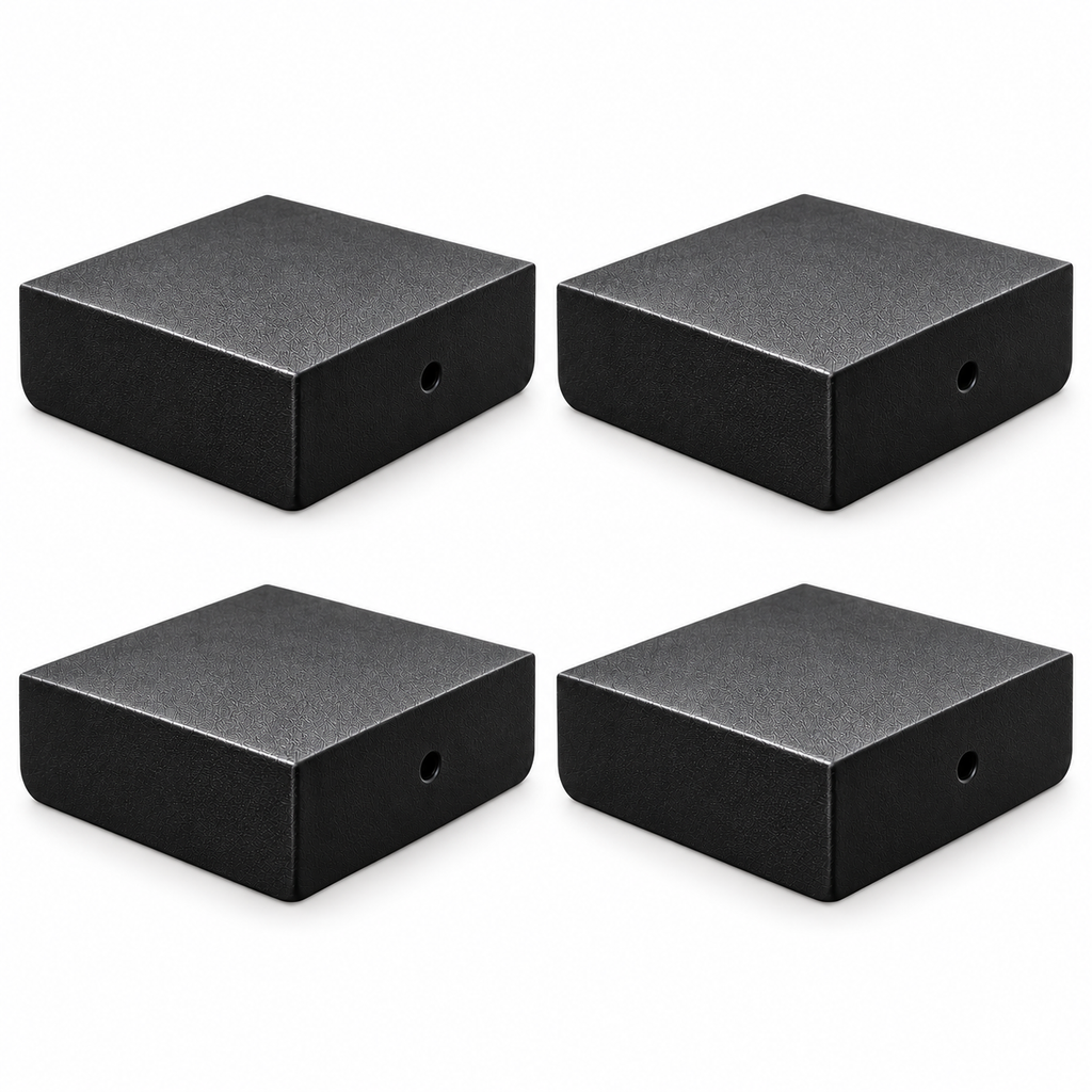 Four black plain ASA post caps for 4.5 by 4.5 inch actual posts