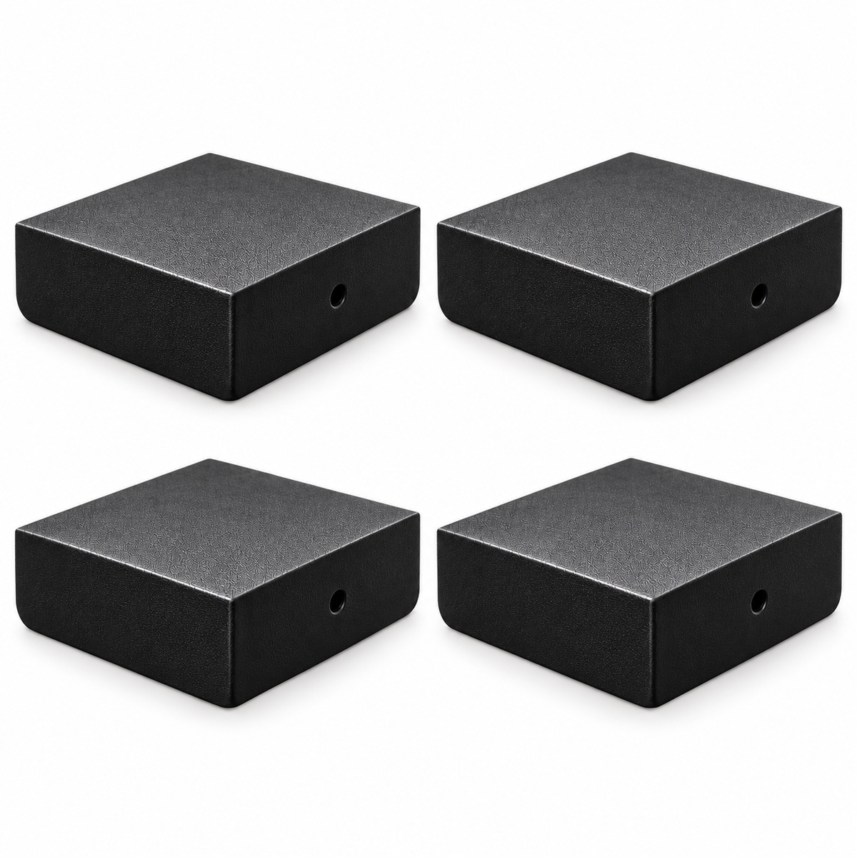 Four black plain ASA post caps for 4.5 by 4.5 inch actual posts