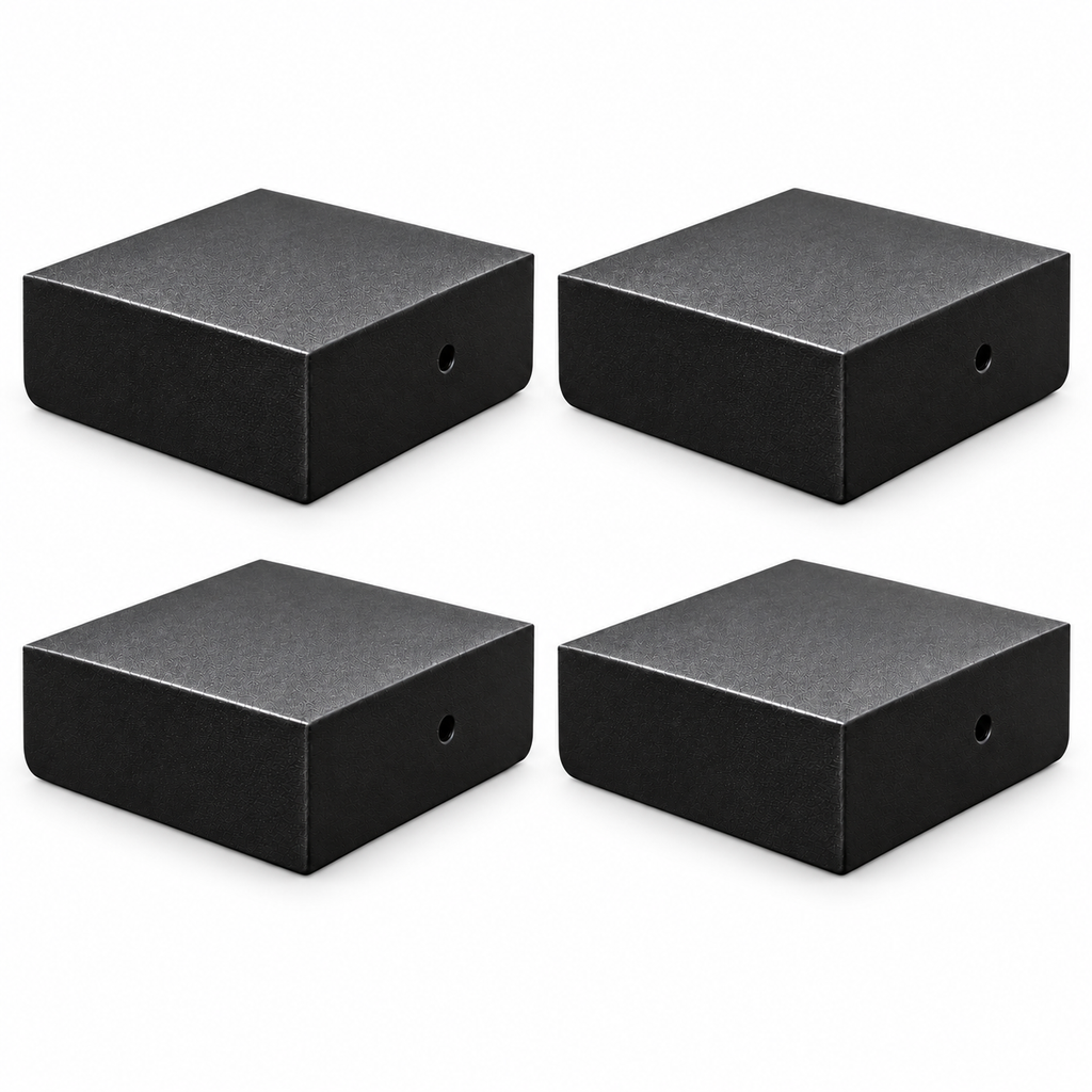 Four black plain ASA post caps for 4 by 4 inch actual posts
