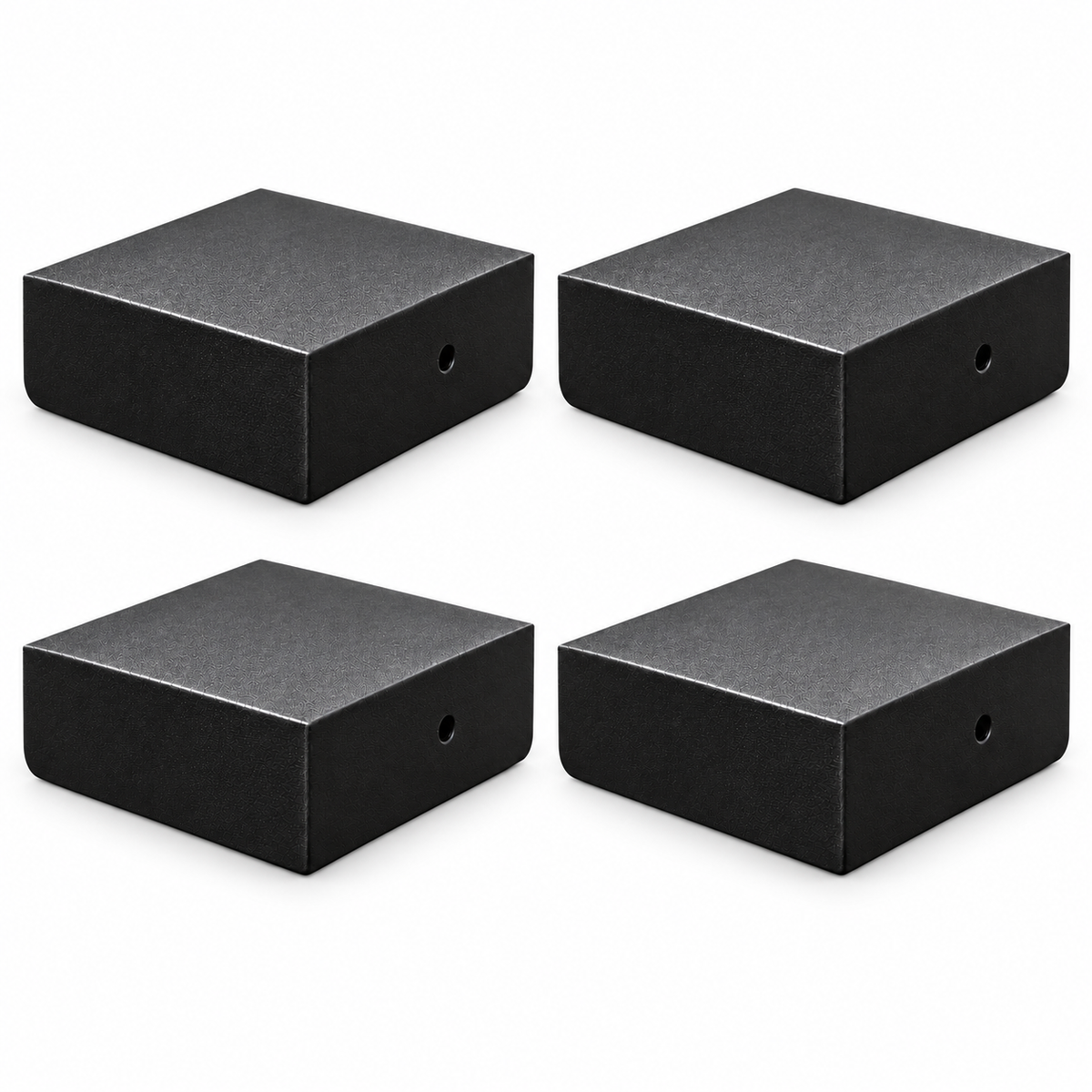 Four black plain ASA post caps for 4 by 4 inch actual posts