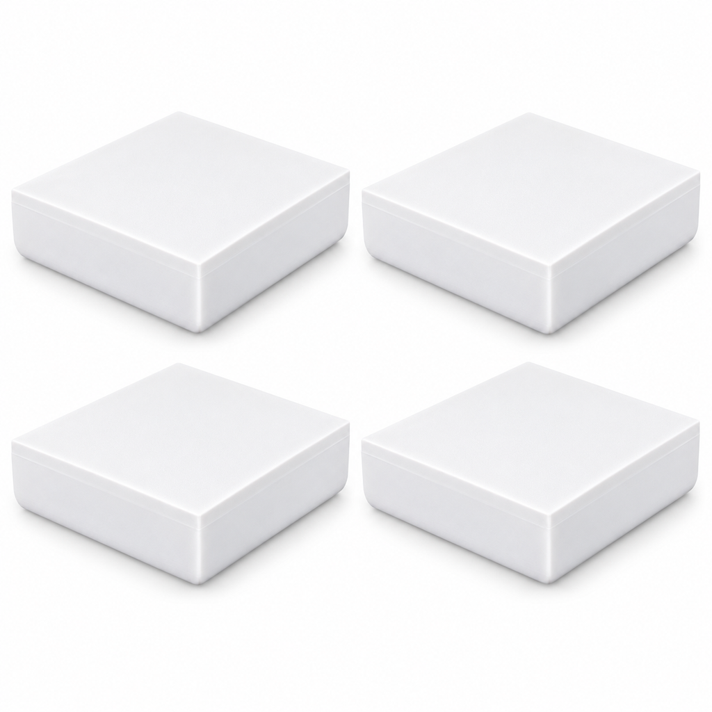 Four white plain ASA post caps for 6 by 6 inch actual posts