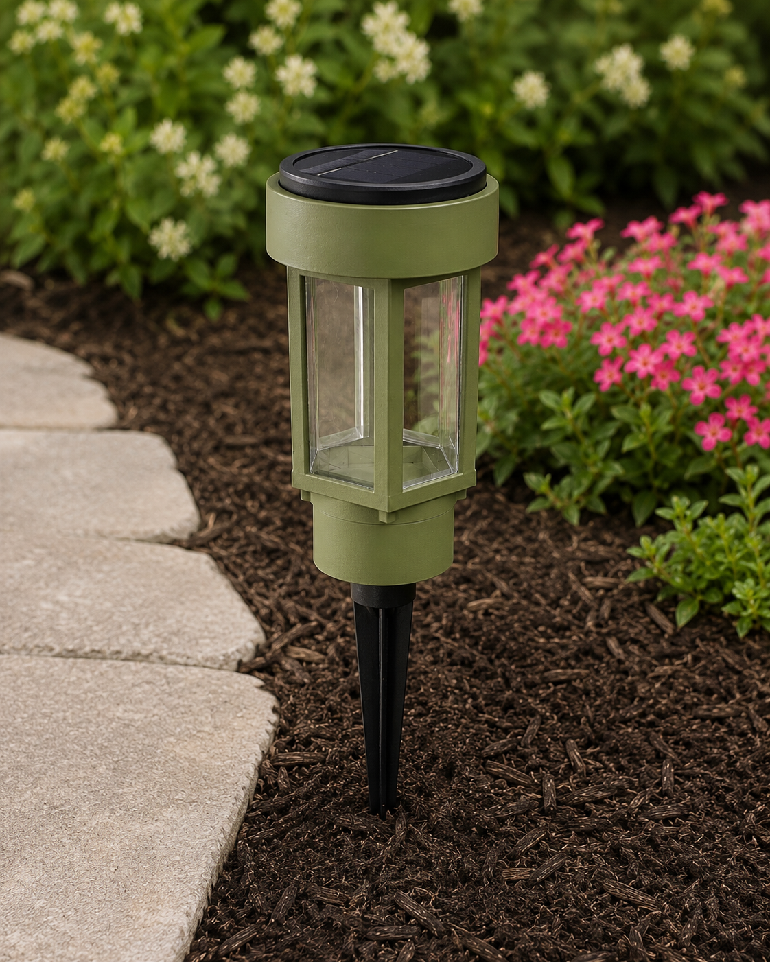 Decorative Clear Glass LED Solar Landscape Light – Natural Green