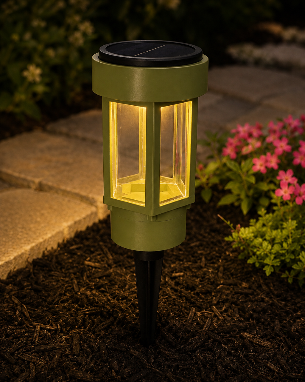 Decorative Clear Glass LED Solar Landscape Light – Natural Green