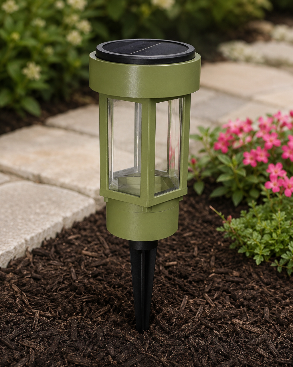 Decorative Clear Glass LED Solar Landscape Light – Natural Green