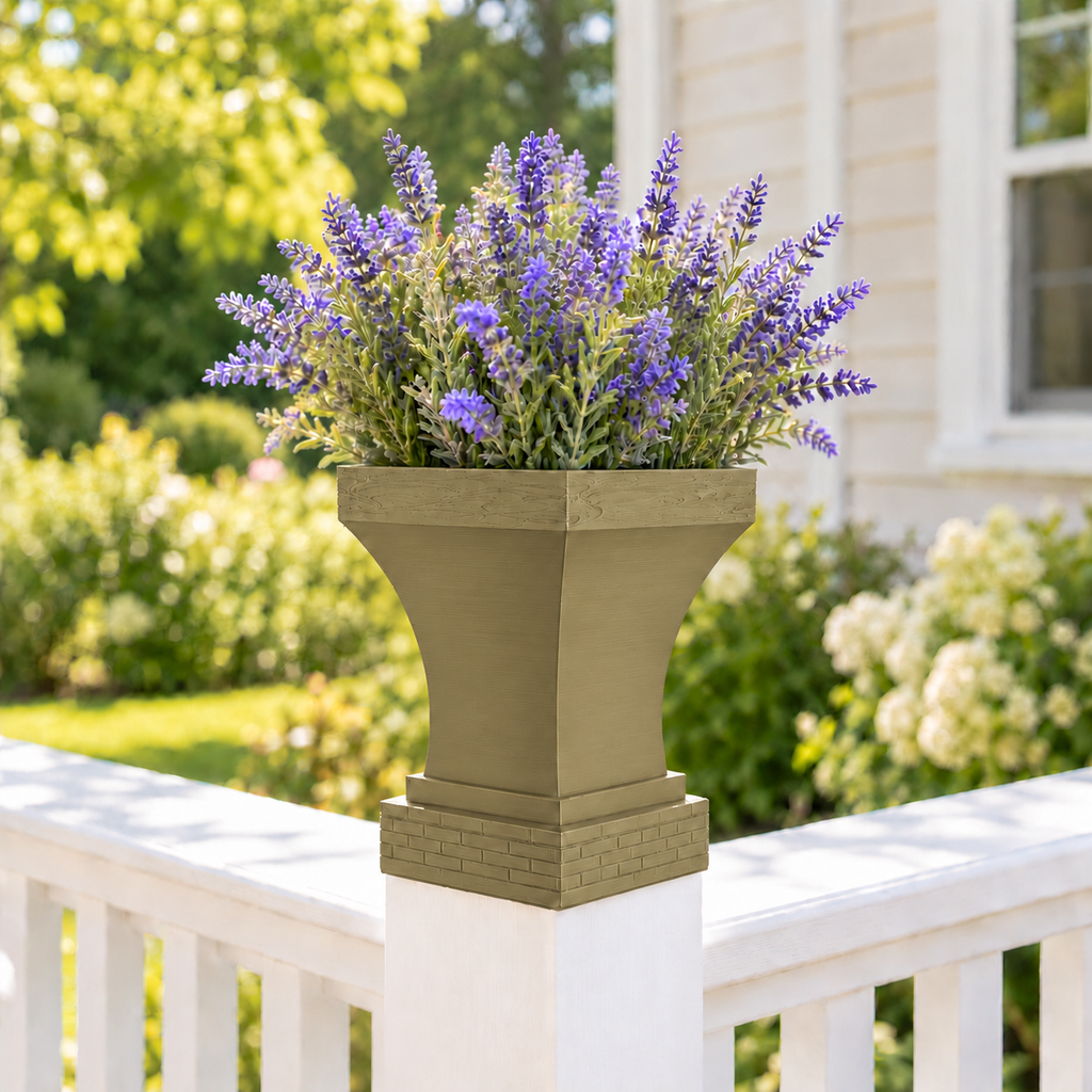 4x4 Post Cap Planter – Olive Brown – Brick Base - 4x4 Post Size