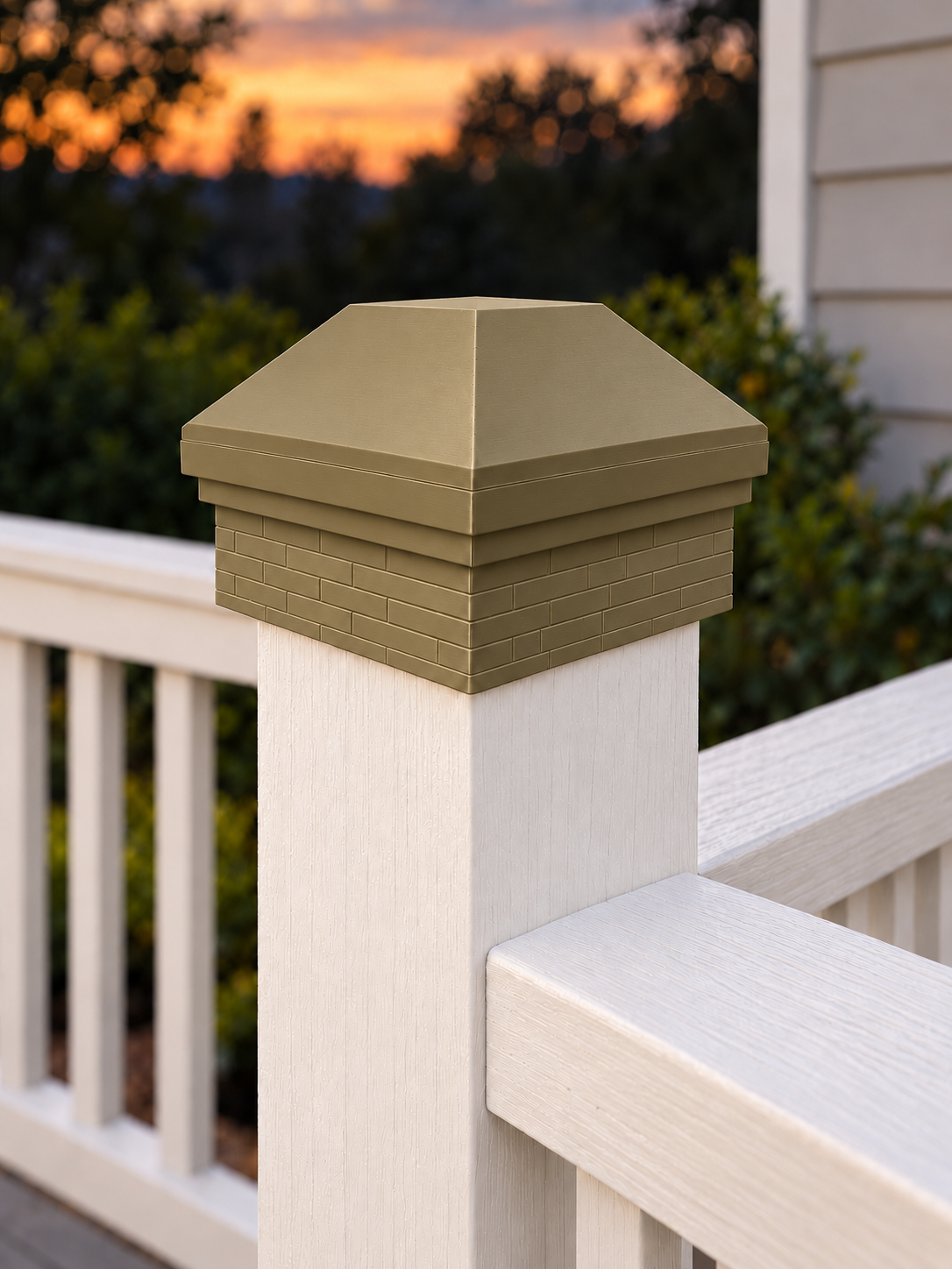 4×4 Post Cap – High Roof with Brick Base – Olive Brown – Fits 3.5″ Posts