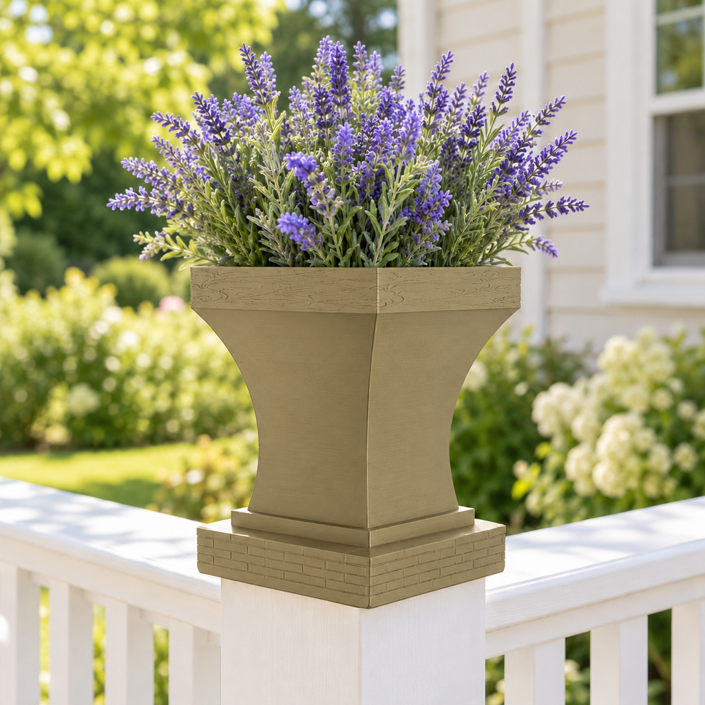 6x6 Post Cap Planter – Olive Brown – Brick Base 6x6 Post Size