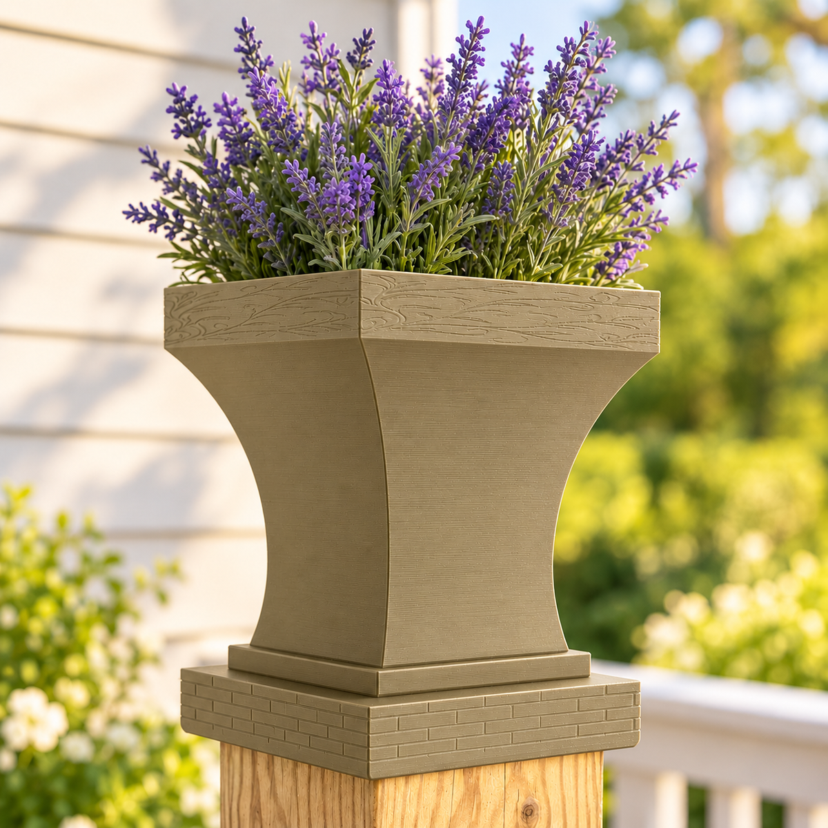 6x6 Post Cap Planter – Olive Brown – Brick Base 5.5x5.5 Post Size
