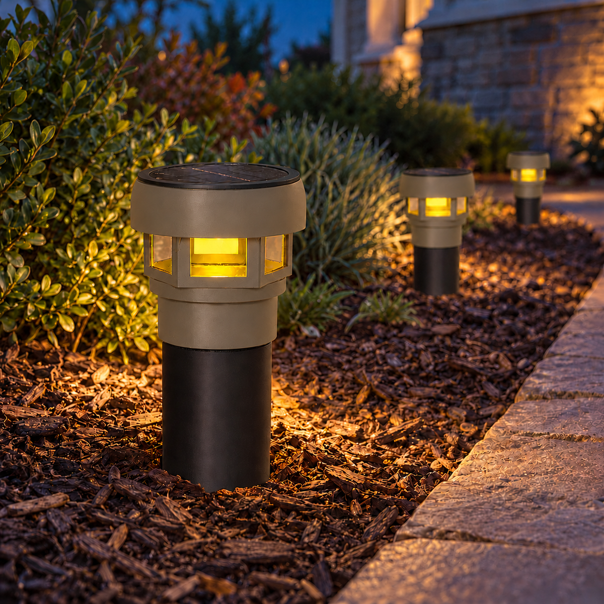 Decorative Solar LED Landscape Light with 3-Inch Riser – Olive Brown