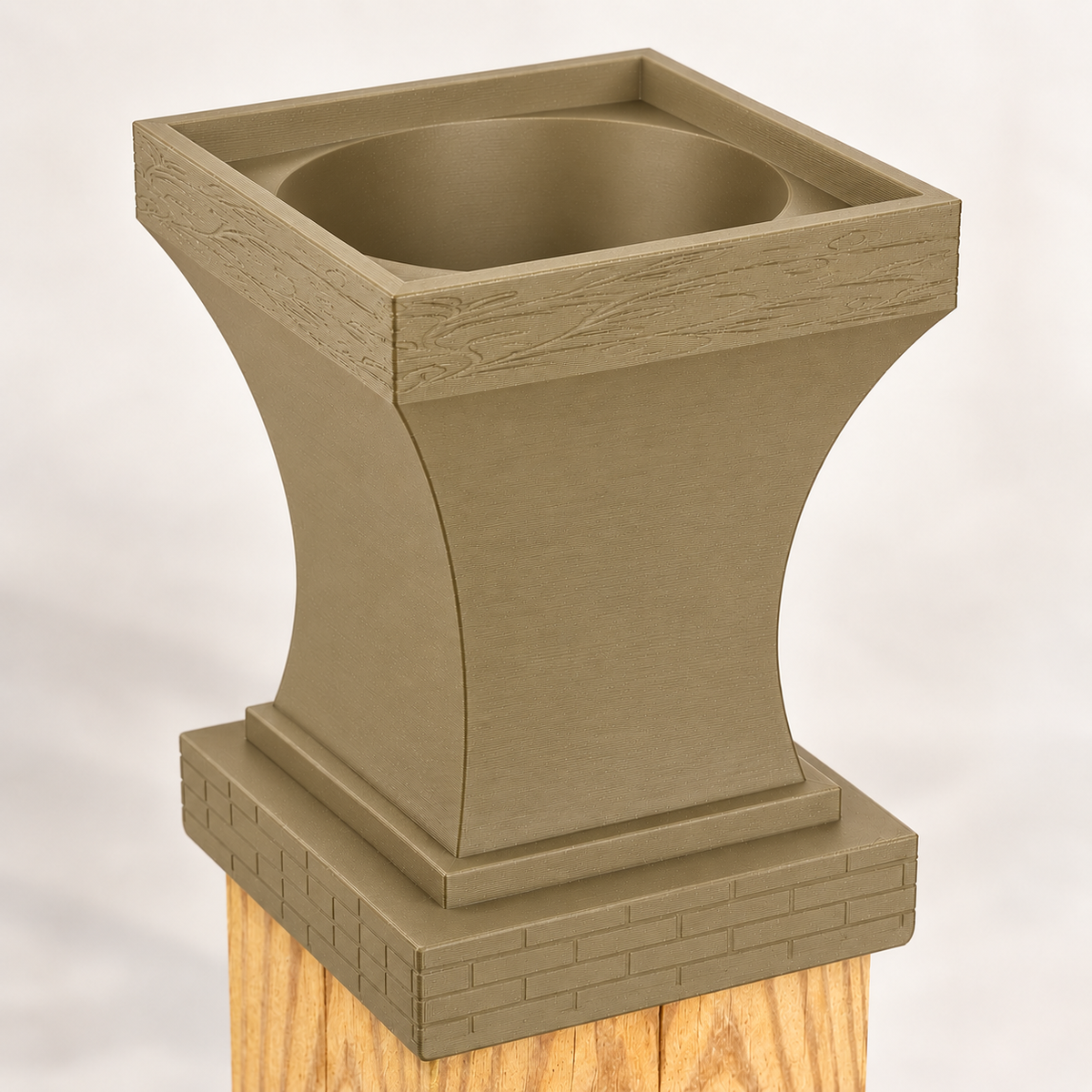 6x6 Post Cap Planter – Olive Brown – Brick Base 5.5x5.5 Post Size