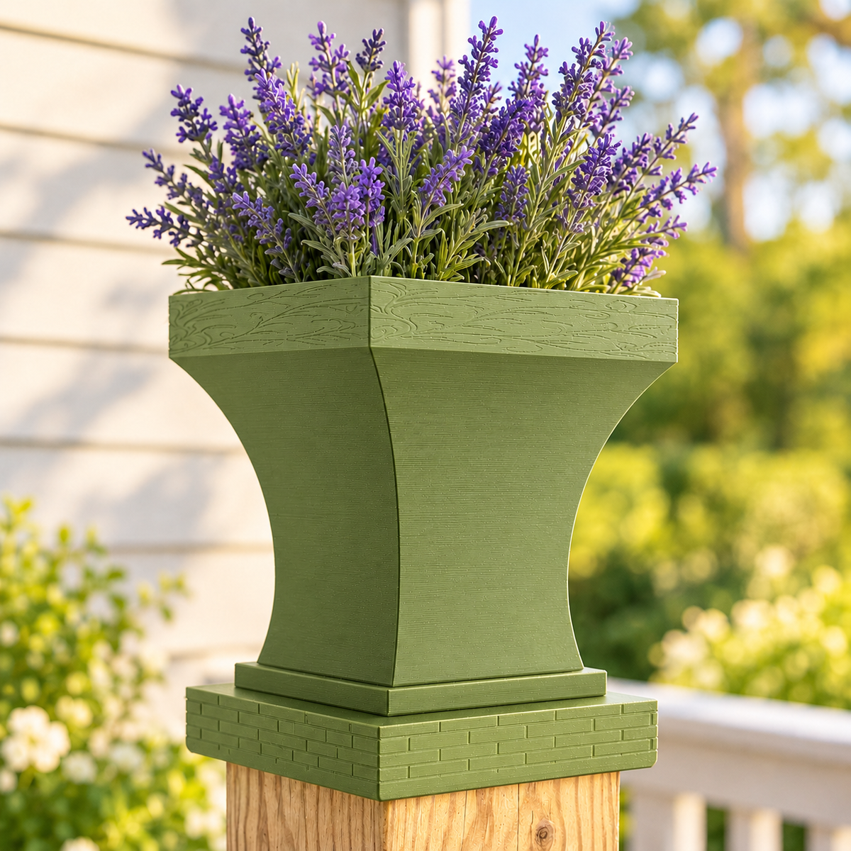 6x6 Post Cap Planter – Natural Green – Brick Base 5.5x5.5 Post Size