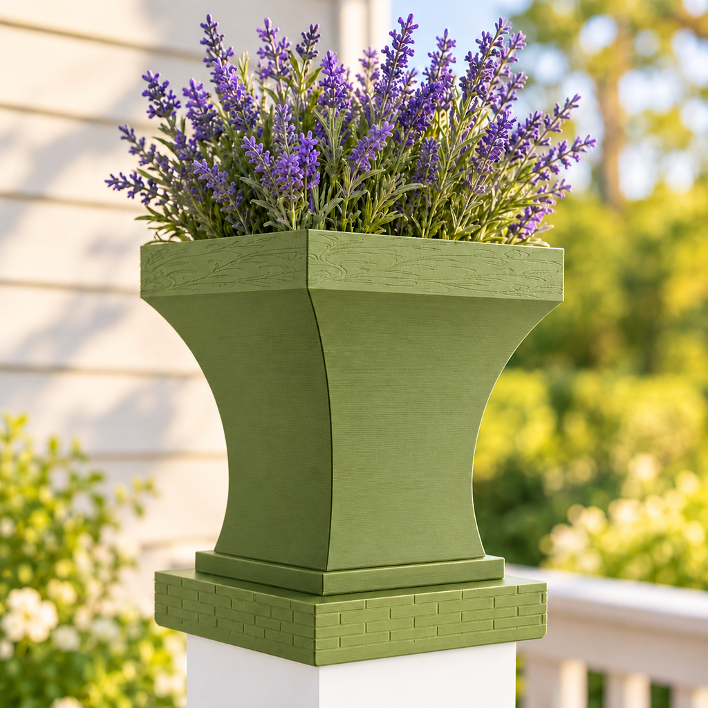 6x6 Post Cap Planter – Natural Green – Brick Base 6x6 Post Size