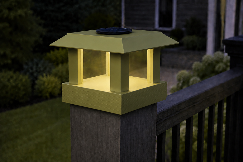 Classic Square 4.5-Inch Low-Profile Roof Solar Post Cap Light – Natural Green