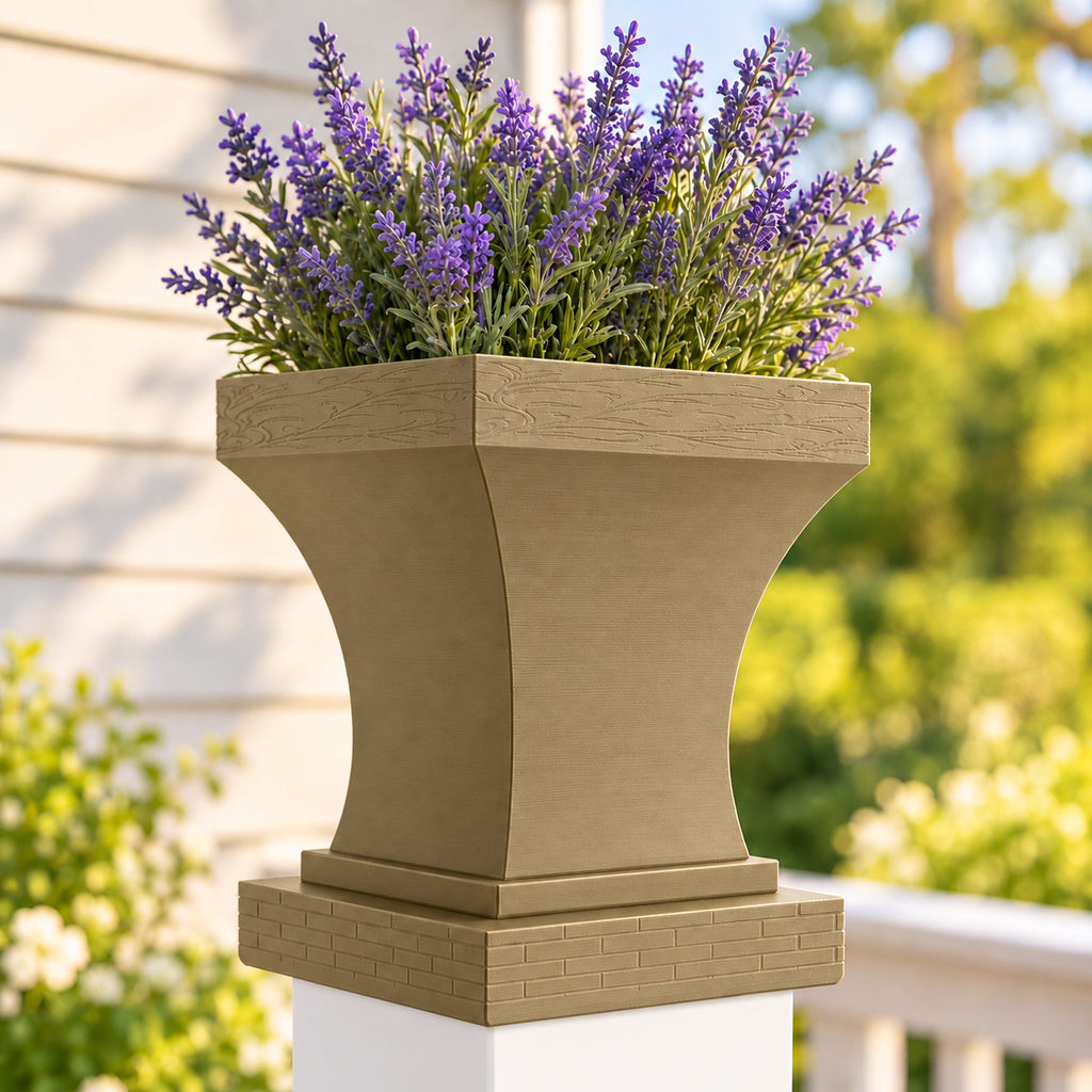 6x6 Post Cap Planter – Olive Brown – Brick Base 6x6 Post Size