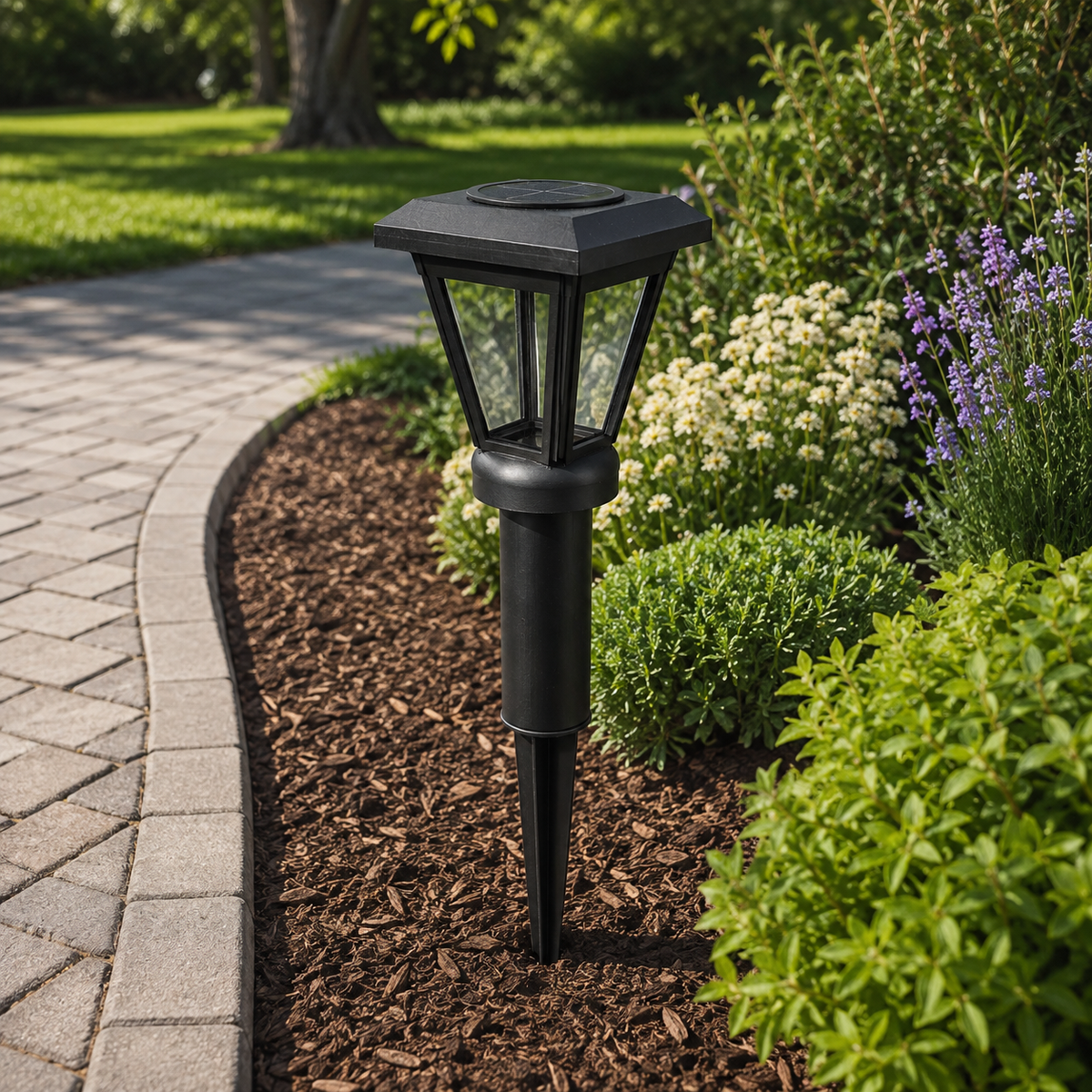 6 inch riser Lantern with Clear Glass LED Bulb Solar Landscape Light – Black