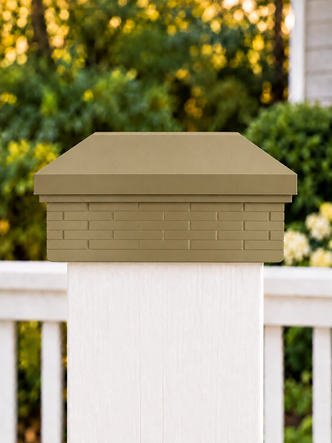 6x6 Post Cap – High Profile Roof with Brick Base – Olive Brown – Fits 5.5″ Posts
