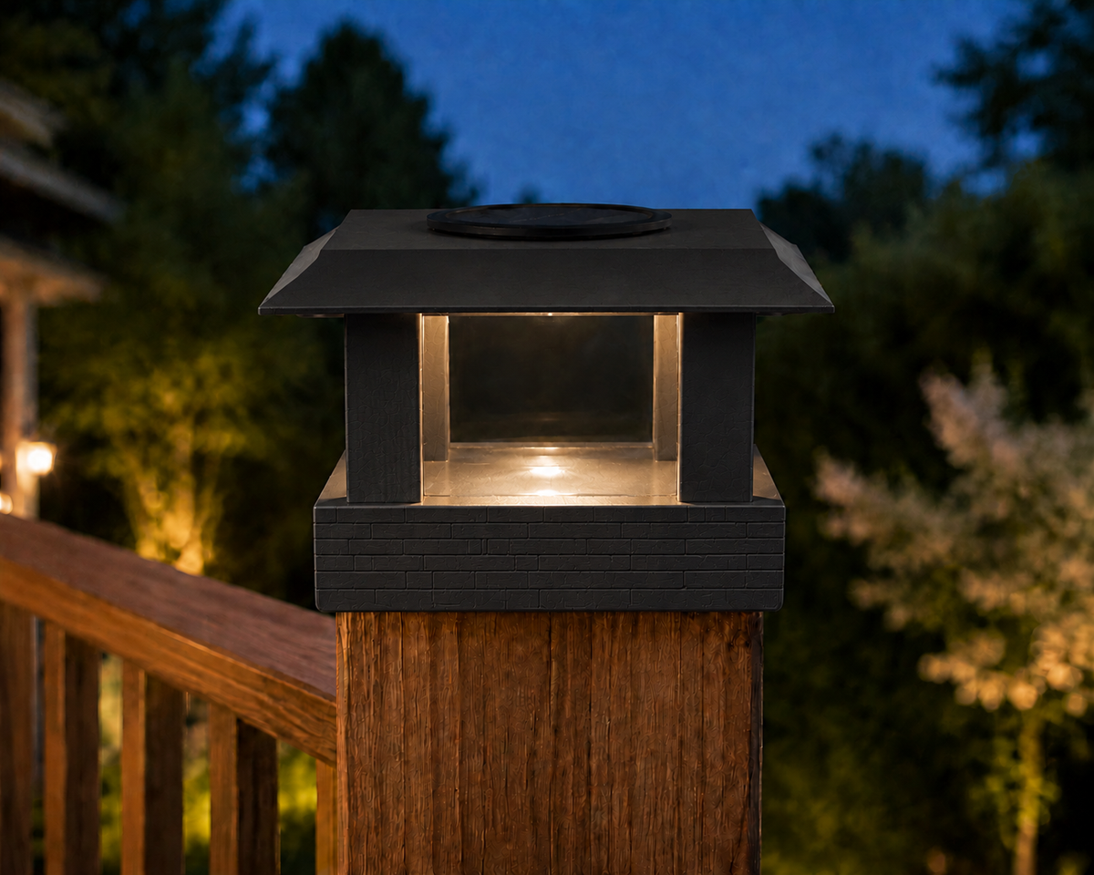 Classic Square 4.5-Inch Low-Profile Roof Solar Post Cap Light – Black