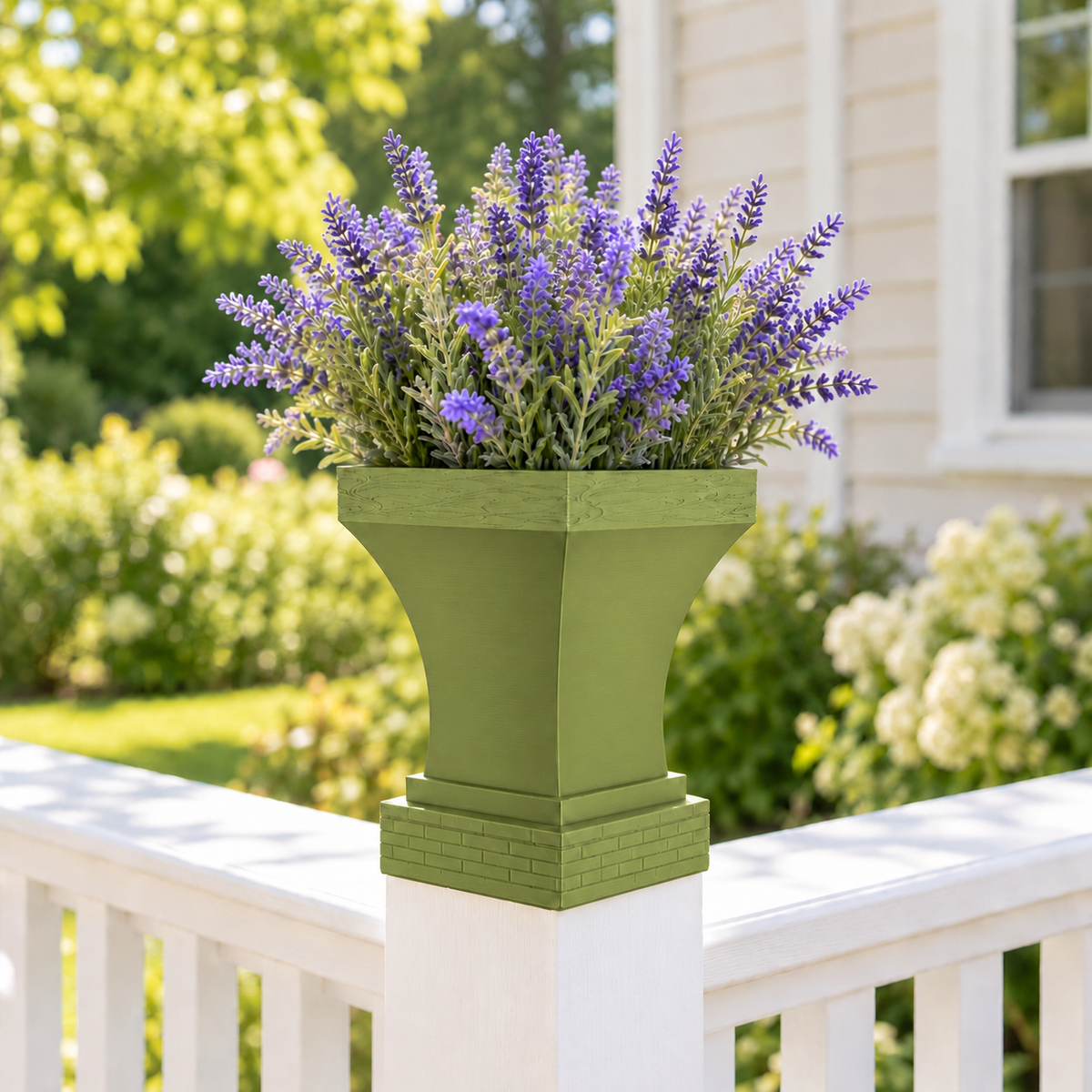 4x4 Post Cap Planter – Natural Green – Brick Base - 4.5x4.5 Post Size
